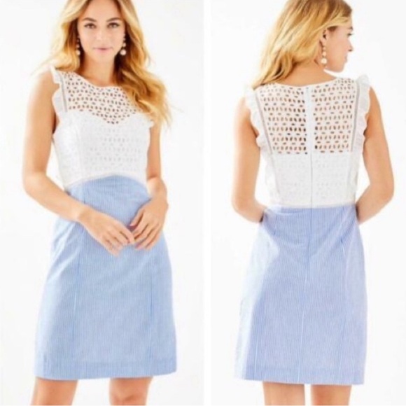 Lilly Pulitzer Maya White and Blue Seersucker
Shift Dress Sz 00 - Picture 1 of 9